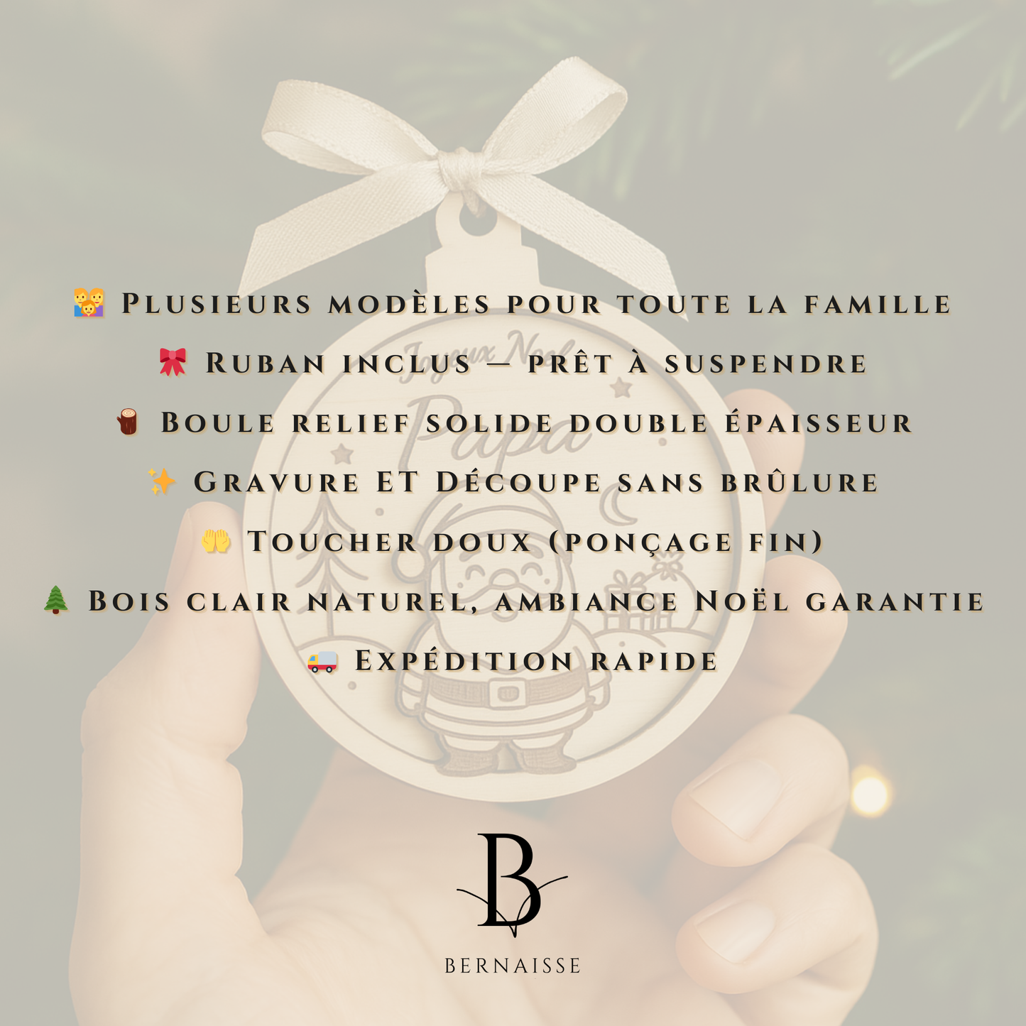 Boule de Noël personnalisée en bois – Collection famille
