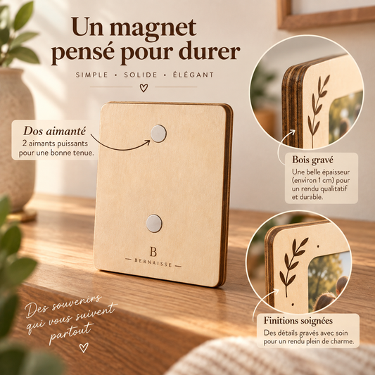 Magnet annonce grossesse personnalisé en bois avec photo
