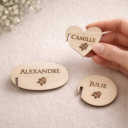Marque-place verre mariage personnalisé – Bois gravé