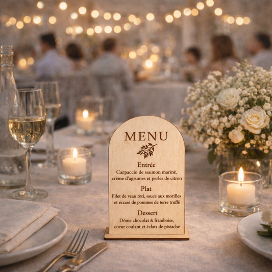Menu de table mariage en bois – Autoportant personnalisé