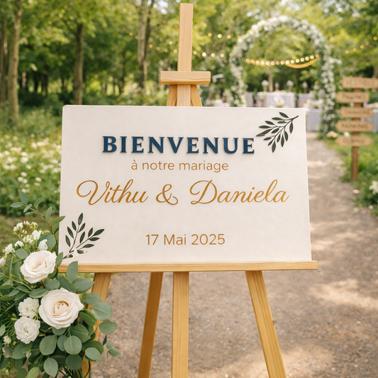 Pancarte de bienvenue mariage personnalisée peinte