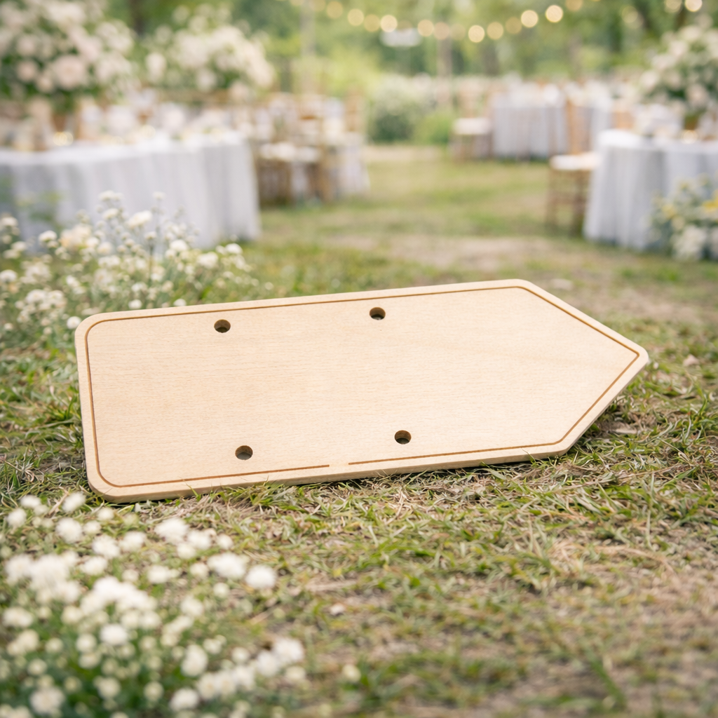 Pancarte direction personnalisée en bois – Signalétique événements & réceptions