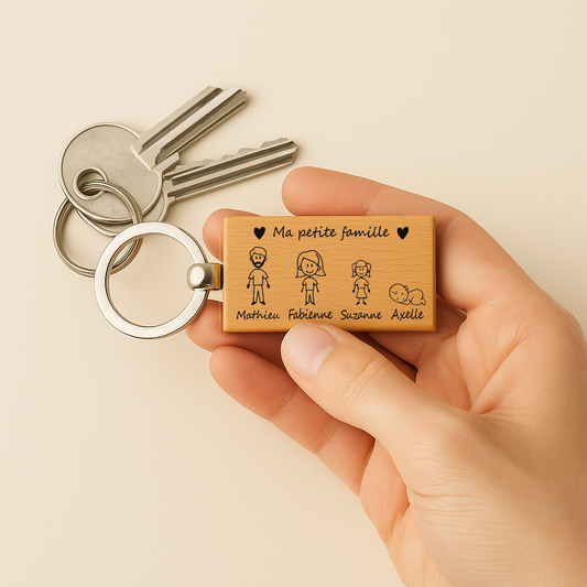 Porte-clé famille personnalisé en bois