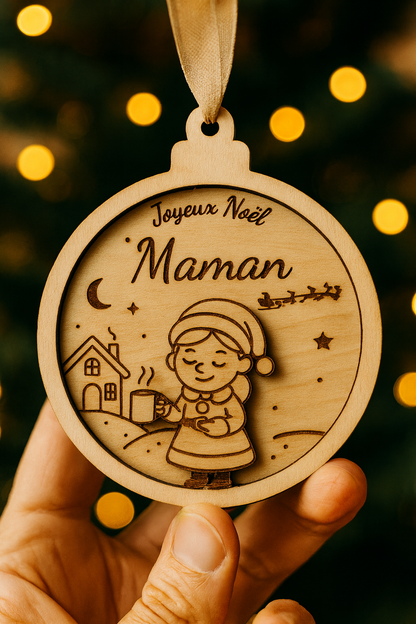 Boule de Noël personnalisée en bois – Collection famille