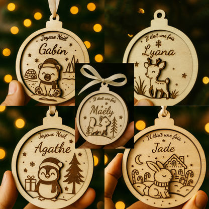 Boule de Noël personnalisée en bois – Collection Animaux