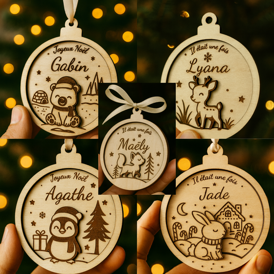 Boule de Noël personnalisée en bois – Collection animaux