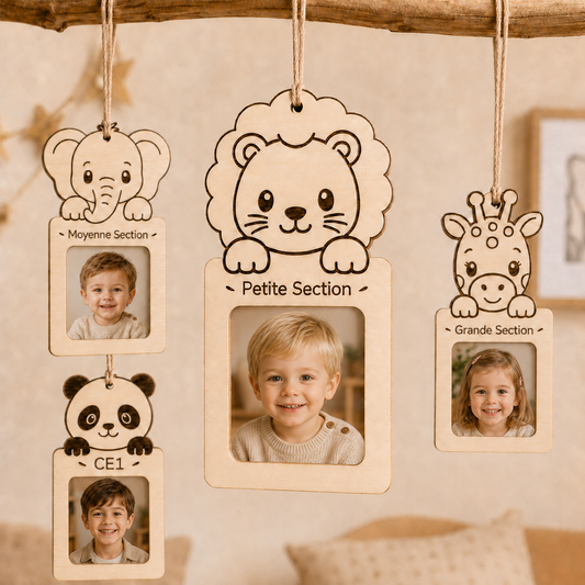 Porte-photo scolaire suspendu personnalisé – Animal au choix
