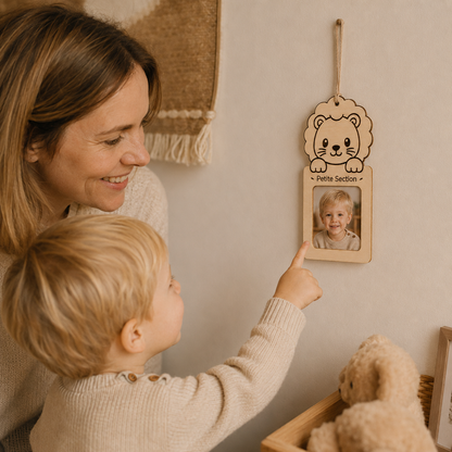 Porte-photo scolaire suspendu personnalisé – Animal au choix