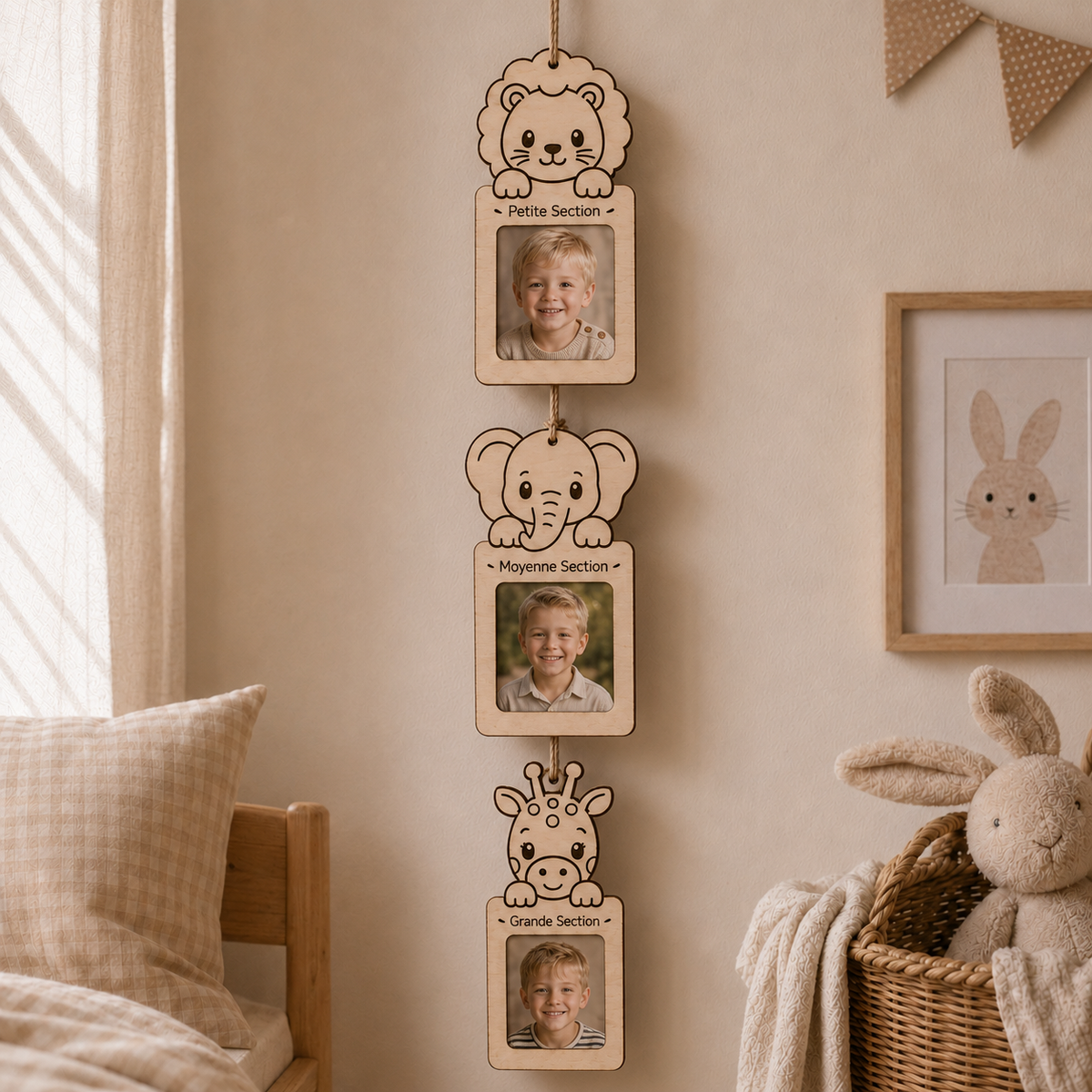 Porte-photo scolaire suspendu personnalisé – Animal au choix