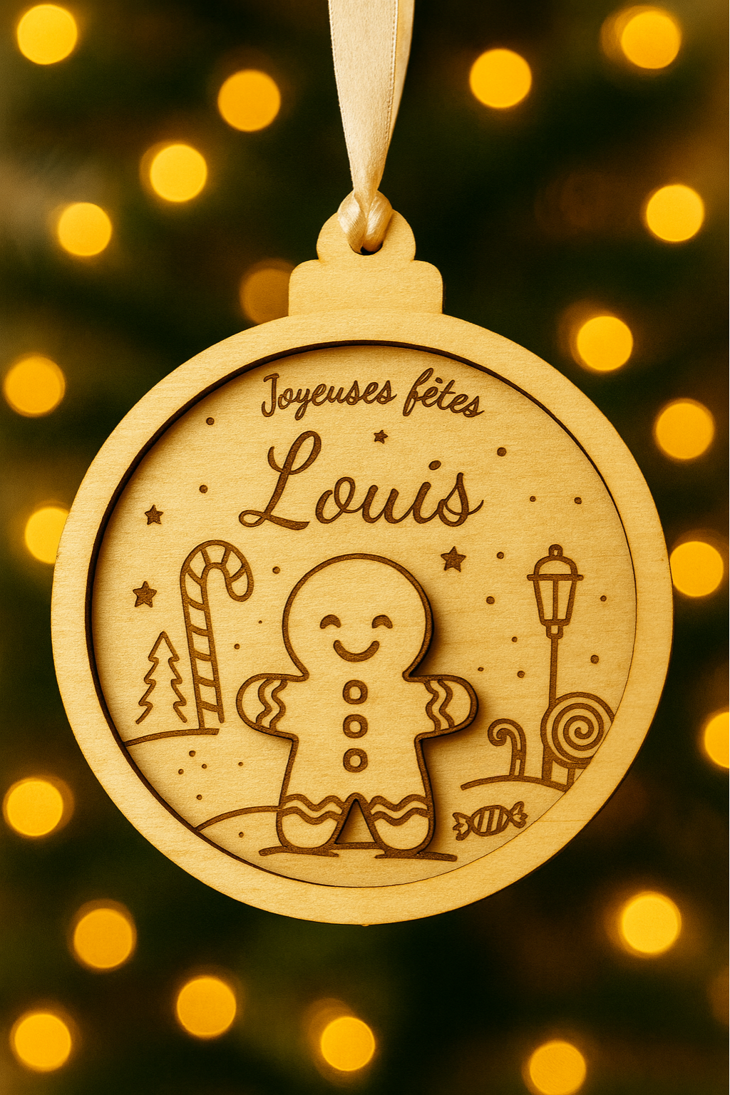 Boule de Noël personnalisée en bois – Collection famille