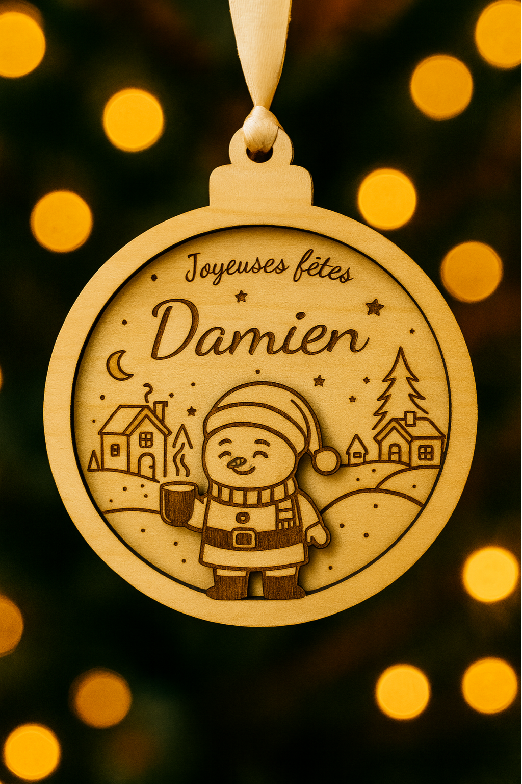 Boule de Noël personnalisée en bois – Collection famille