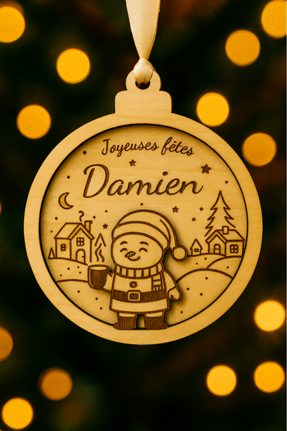 Boule de Noël personnalisée en bois – Collection famille