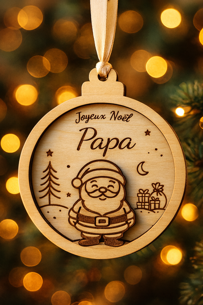 Boule de Noël personnalisée en bois – Collection famille
