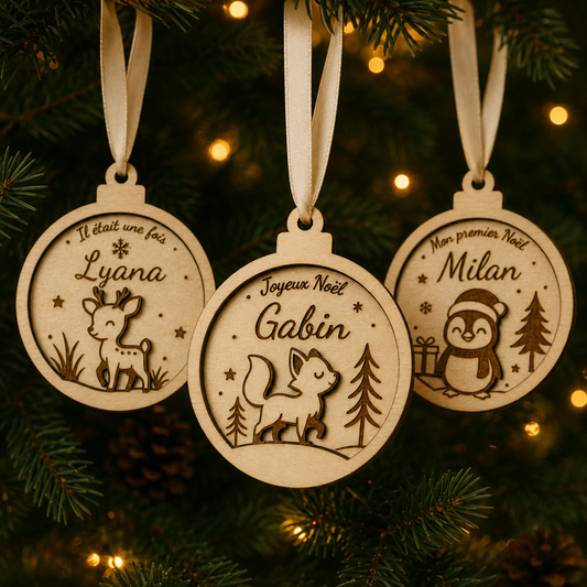 Boule de Noël personnalisée en bois – Collection Animaux