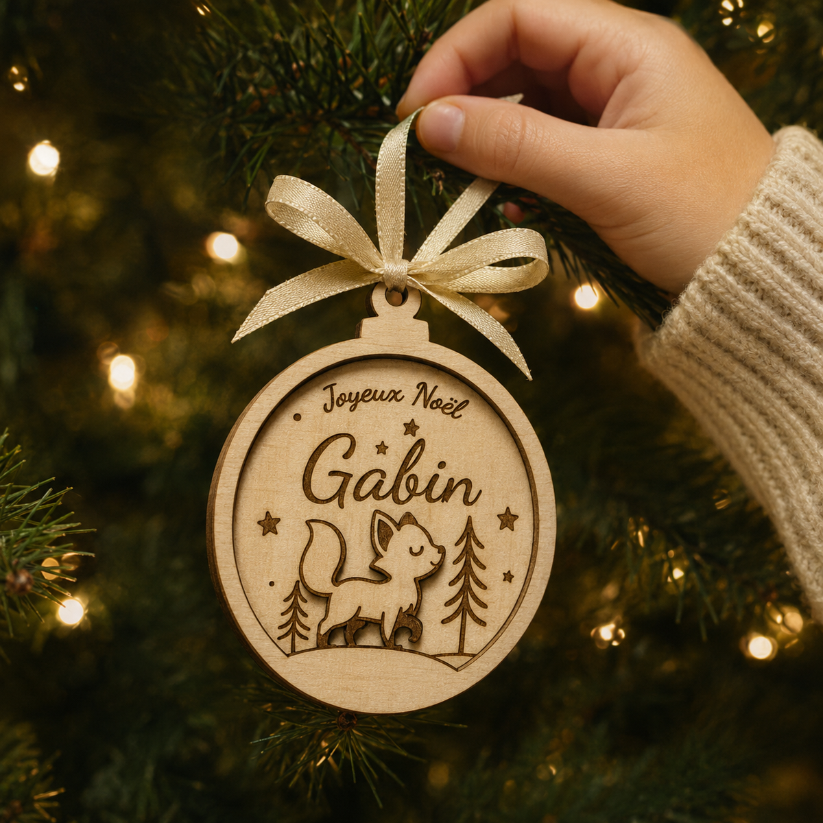 Boule de Noël personnalisée en bois – Collection Animaux