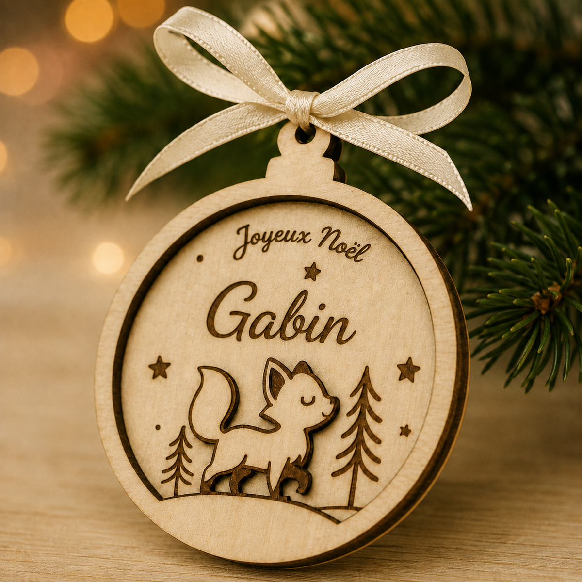 Boule de Noël personnalisée en bois – Collection Animaux
