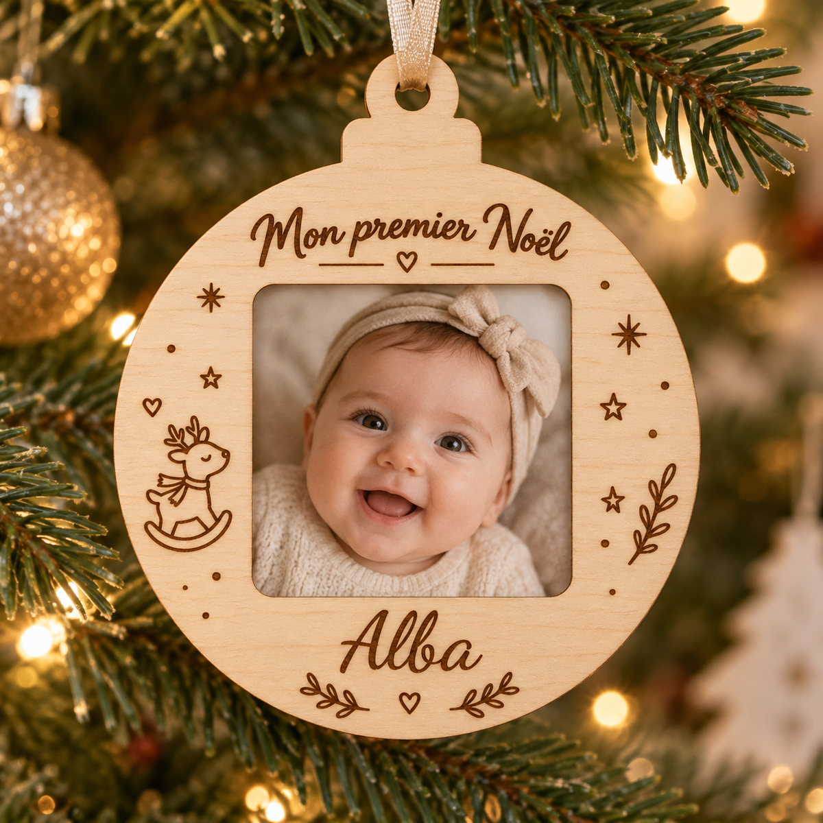 Boule de Noël bébé personnalisée avec photo – Mon premier Noël