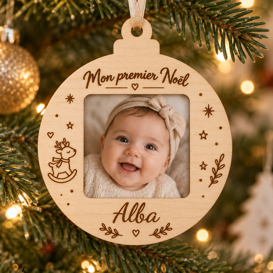 Boule de Noël bébé personnalisée avec photo – Mon premier Noël