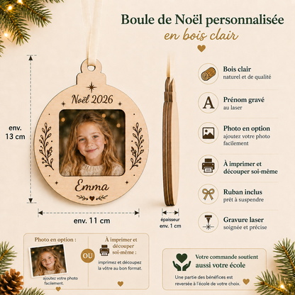 Boule de Noël photo personnalisée en bois – Souvenir de l’année