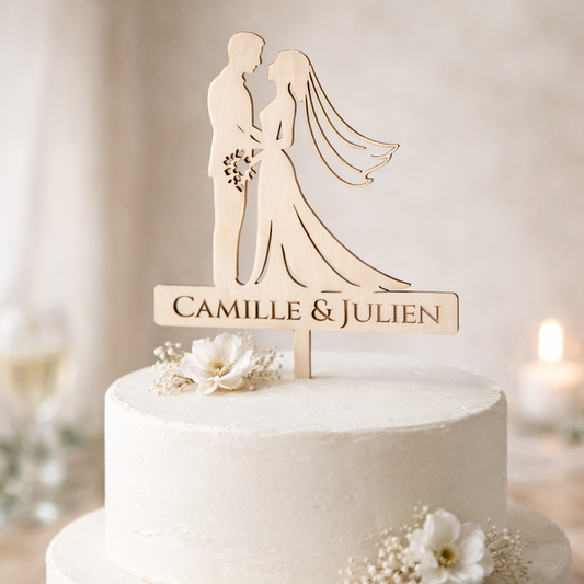 Cake topper mariage personnalisé – Prénoms des mariés