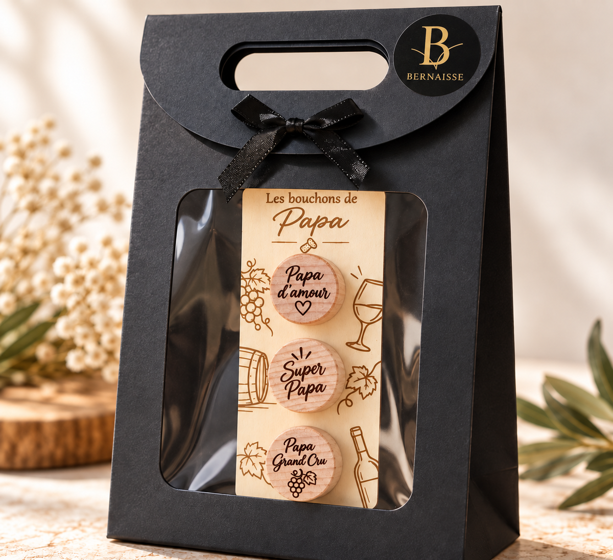 Coffret de 3 bouchons de vin personnalisés