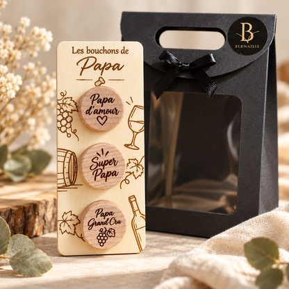 Coffret de 3 bouchons de vin personnalisés
