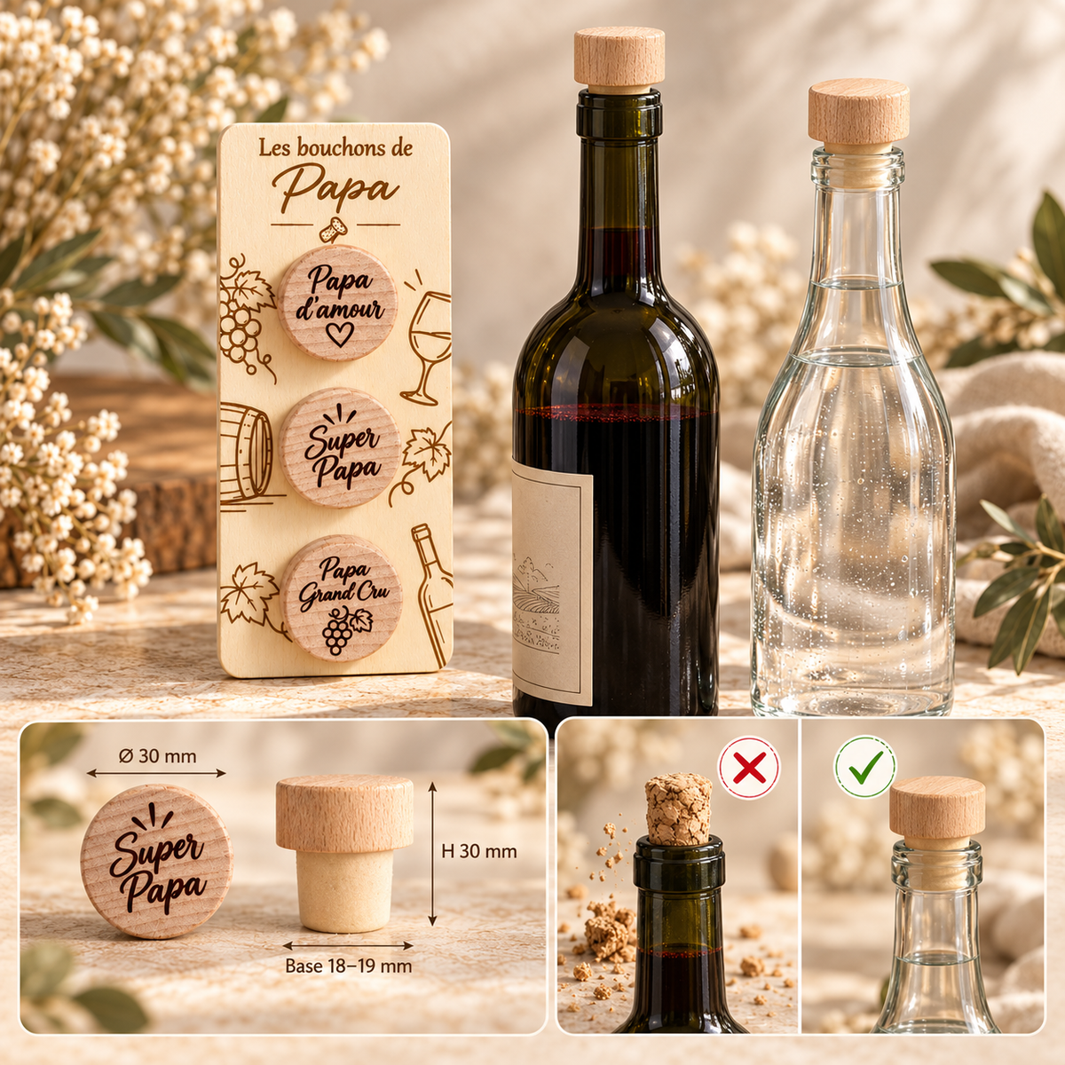 Coffret de 3 bouchons de vin personnalisés