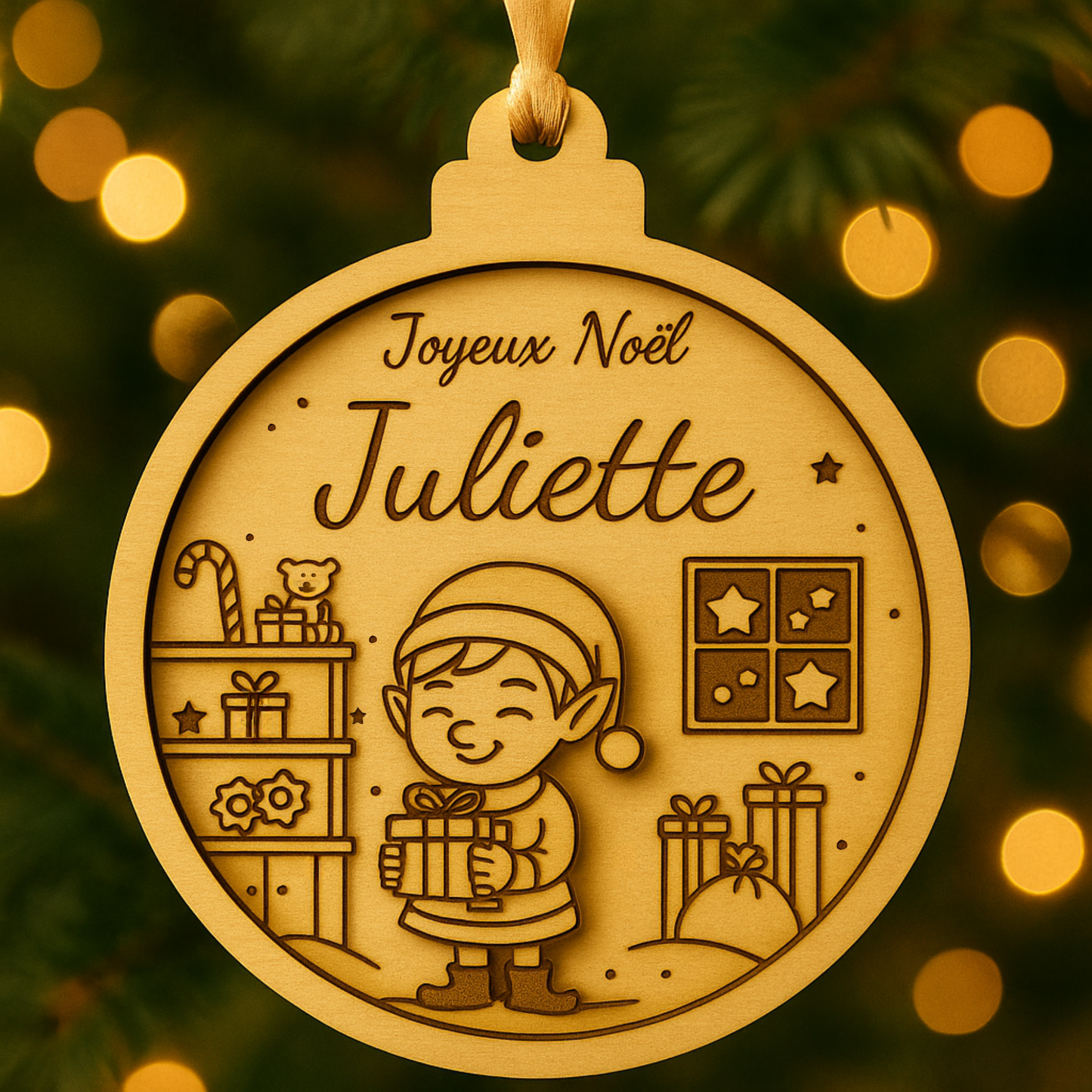 Boule de Noël personnalisée en bois – Collection famille