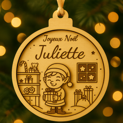 Boule de Noël personnalisée en bois – Collection famille