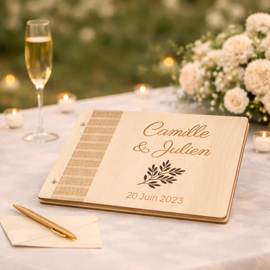 Livre d’or en bois personnalisé – (Mariage, Baptême, Anniversaire)