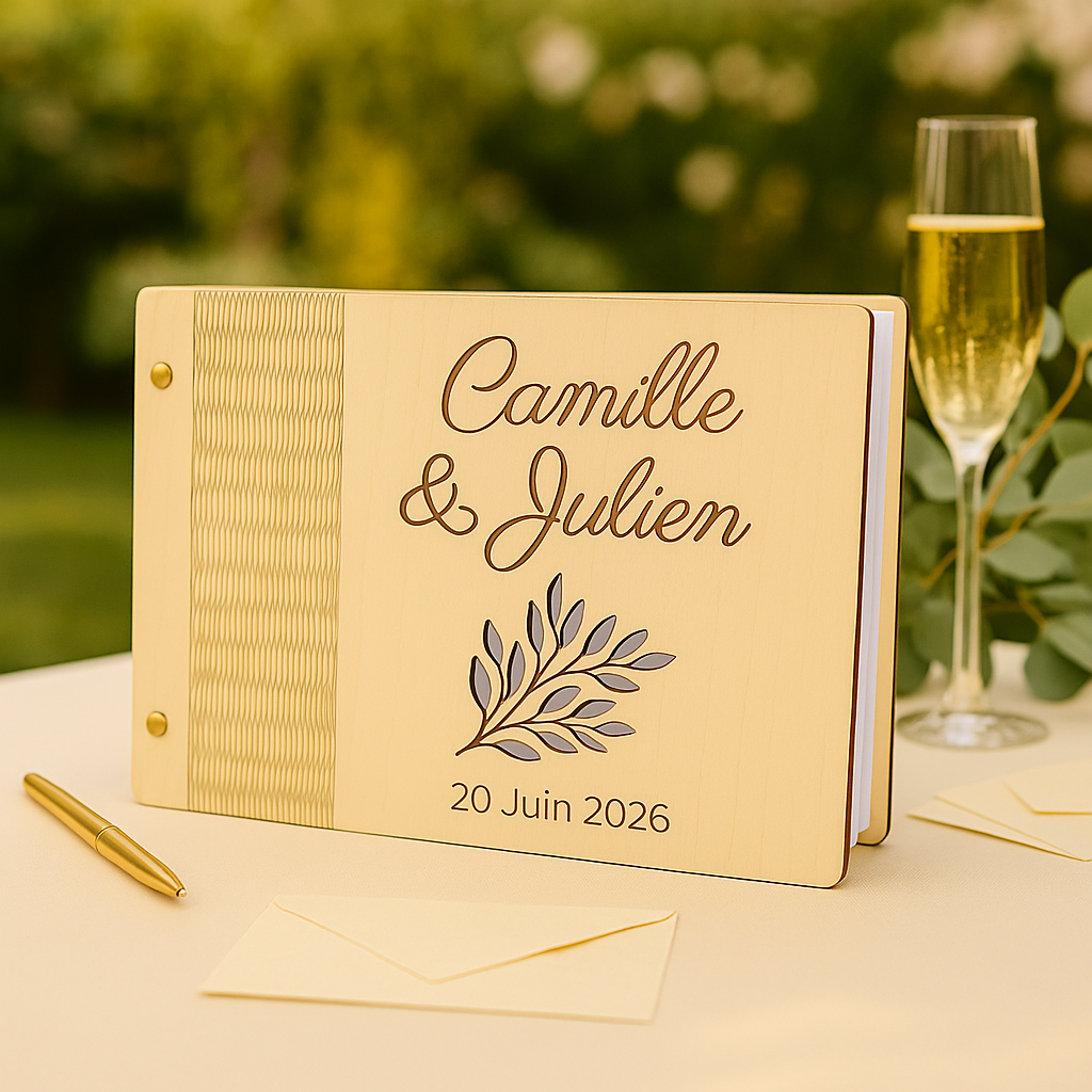Livre d’or en bois personnalisé – (Mariage, Baptême, Anniversaire)