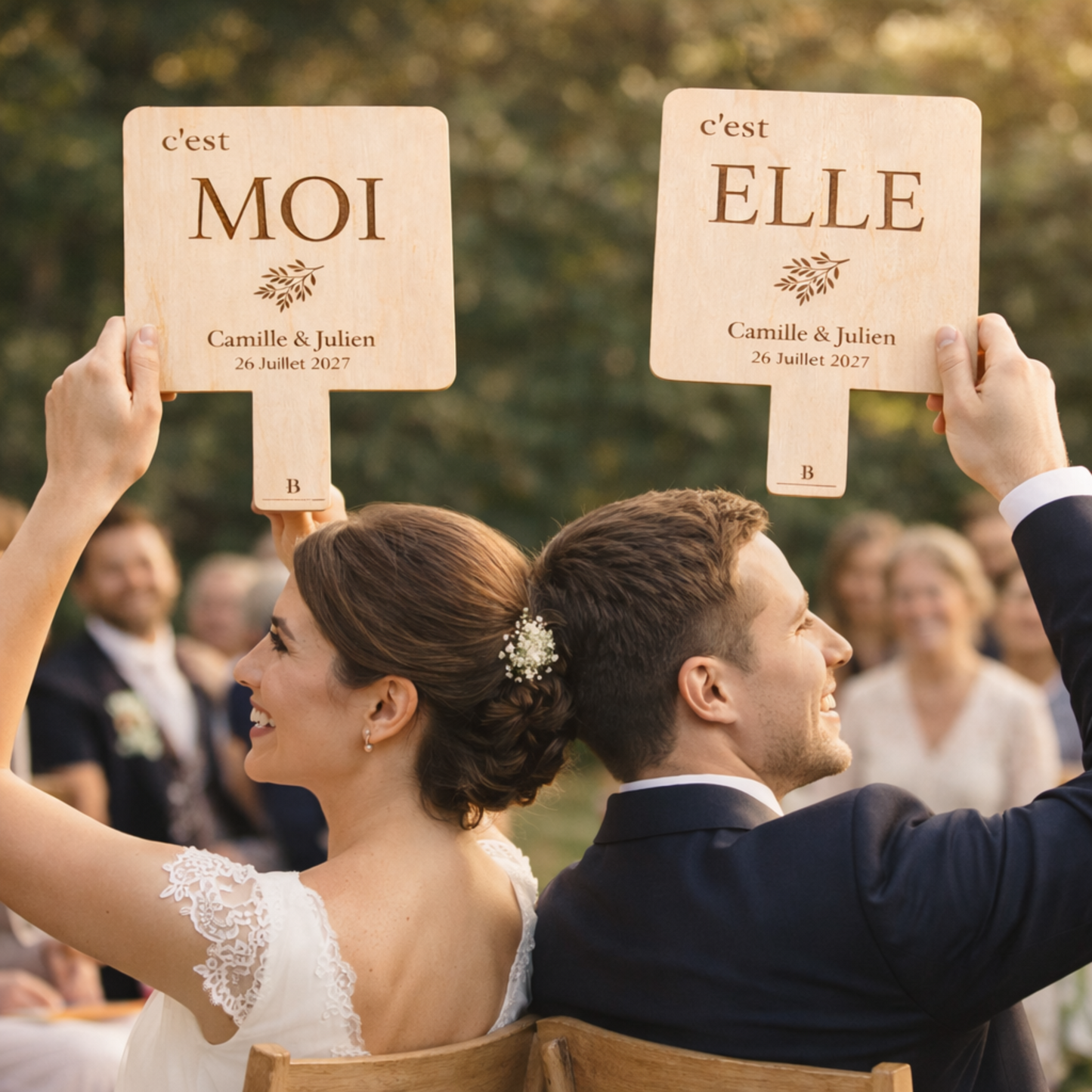 Jeu elle et lui mariage – Pancartes personnalisées en bois (animation mariage)