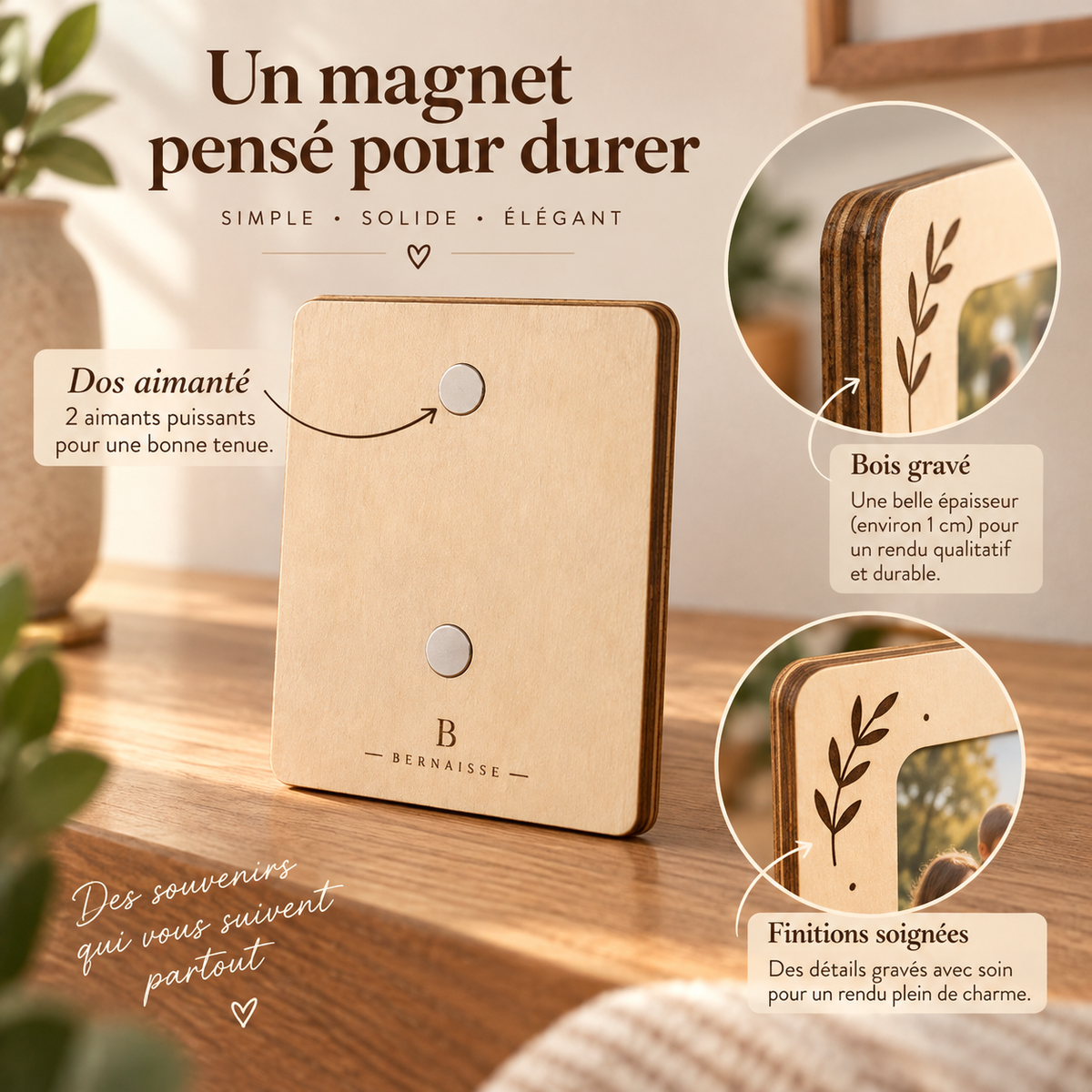 Magnet annonce grossesse personnalisé en bois avec photo