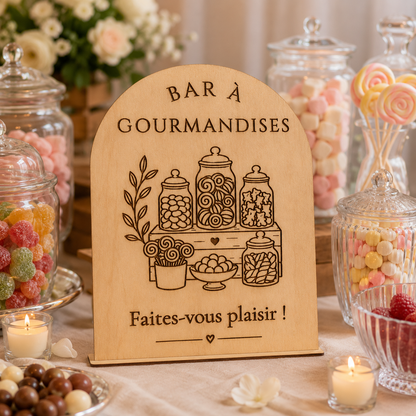 Pancarte Candy Bar mariage en bois – Autoportante