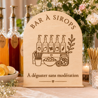 Pancarte Bar à sirops mariage en bois – Autoportante