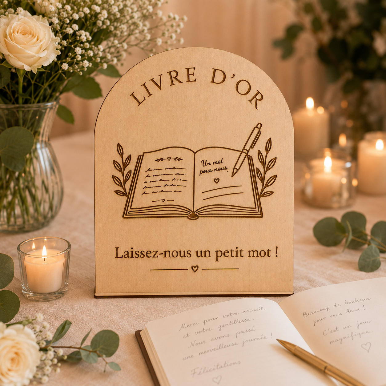 Pancarte Livre d'or mariage en bois – Autoportante