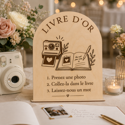 Pancarte Livre d’or photo mariage en bois autoportante