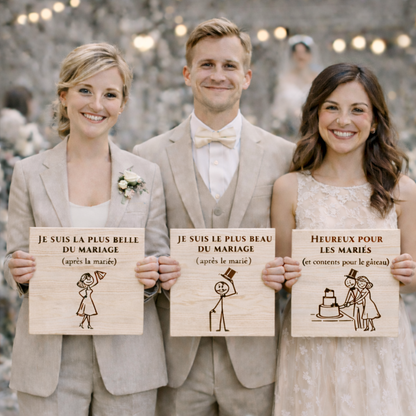 Trio de pancartes photo adultes en bois – Accessoires mariage photobooth