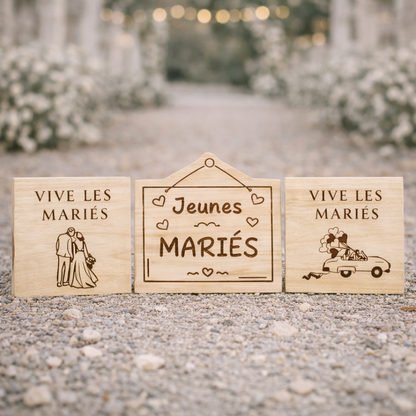 Trio de pancartes photo mariés en bois – Accessoires mariage photobooth