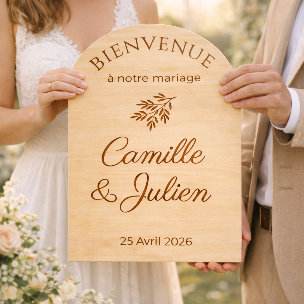 Pancarte de bienvenue en bois – (personnalisée Mariage, Baptême, Anniversaire)