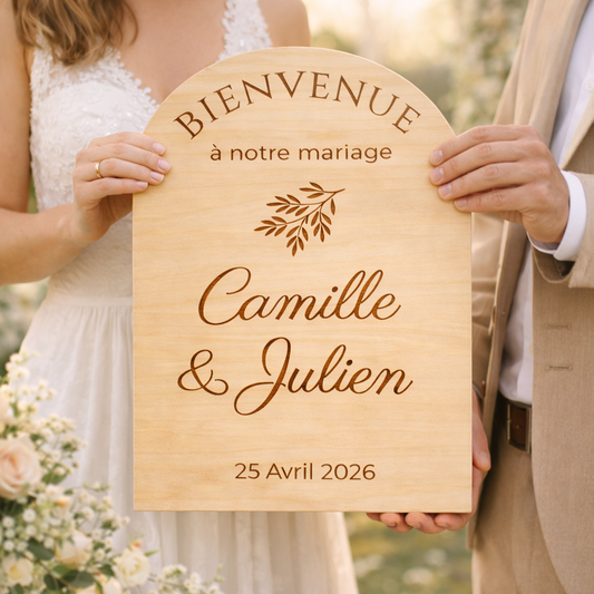 Pancarte de bienvenue en bois – (personnalisée Mariage, Baptême, Anniversaire)