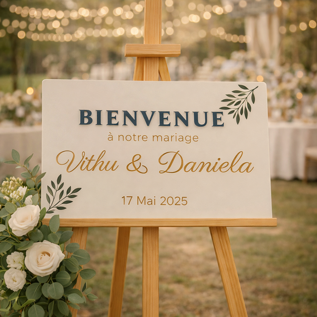 Pancarte de bienvenue mariage personnalisée peinte
