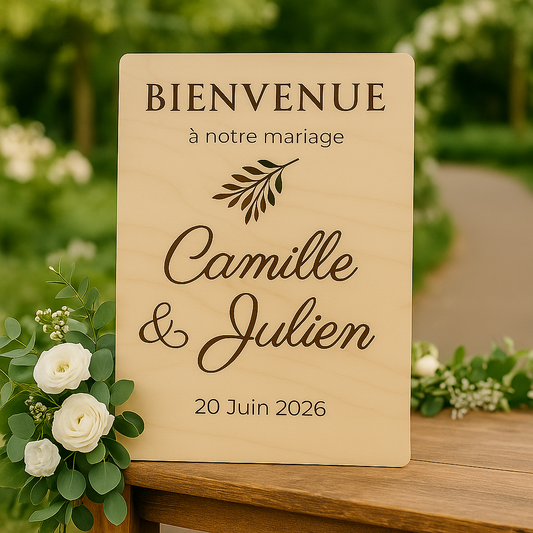 Pancarte de bienvenue en bois personnalisée – (Mariage, Baptême, Anniversaire)