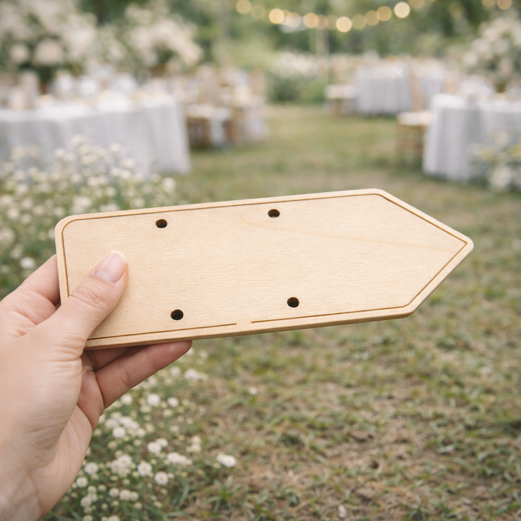 Pancarte direction personnalisée en bois – Signalétique événements & réceptions