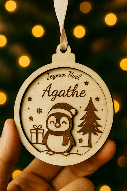 Boule de Noël personnalisée en bois – Collection animaux