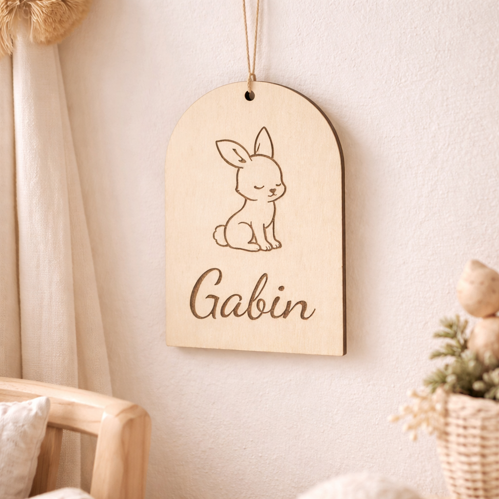 Plaque prénom décorative à suspendre en bois clair