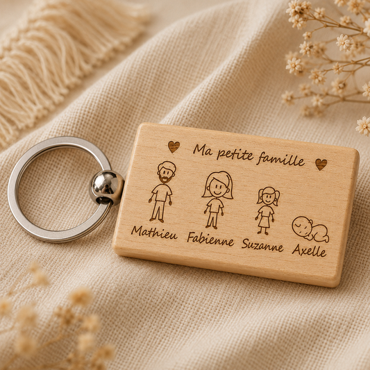 Porte-clés famille personnalisé en bois – Vos proches toujours avec vous
