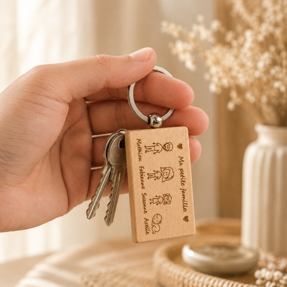 Porte-clés famille personnalisé en bois – Vos proches toujours avec vous