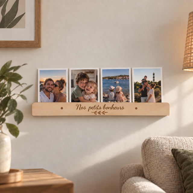 Porte-photos mural personnalisé en bois – barre murale sans perçage