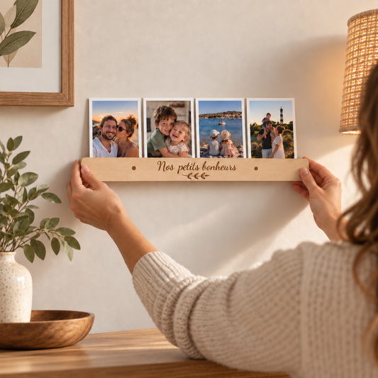 Porte-photos mural personnalisé en bois – barre murale sans perçage
